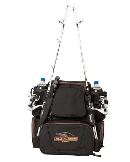 Arctic Warrior Fishing Backpack with Pole Holders, 5 Waterproof Trays, and Rain Cover